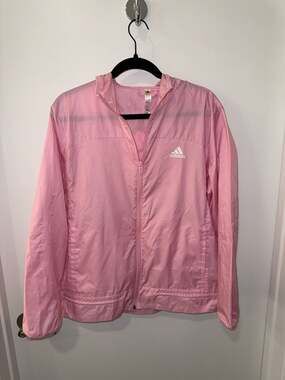 Adidas Essentials Logo WIND.RDY Hooded Windbreaker Jacket Pink Size M